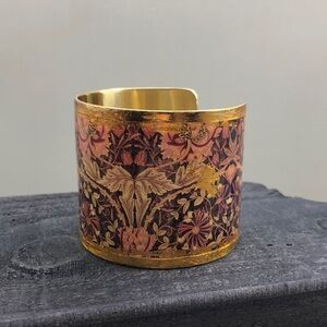 Vintage floral print wide cuff boho statement exotic style bracelet leafy flower